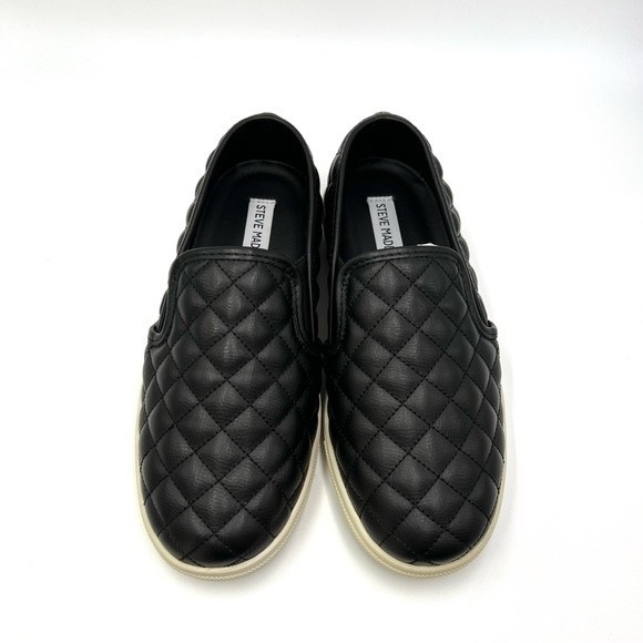 8.5W 8.5 WIDE‎ Steve Madden Ecentrcq Black Faux Vegan Quilted Leather Sneakers - Picture 4 of 15